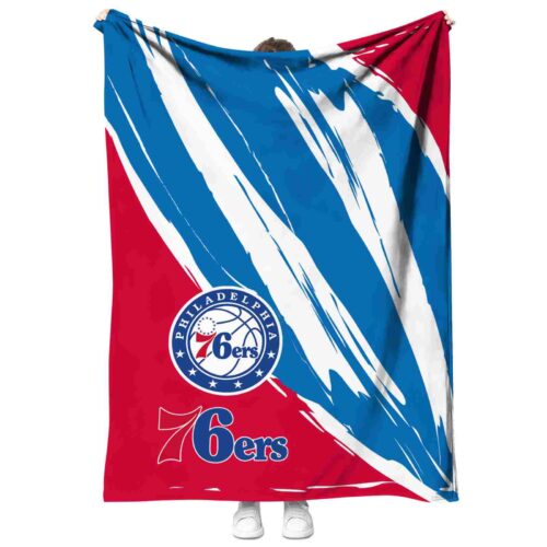 philadelphia 76ers brushstrokes blue white blanket best selling