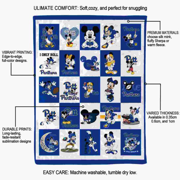 pittsburgh panthers mickey minnie royal blue white blanket new arrival