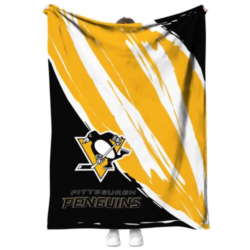 pittsburgh penguins brushstrokes yellow white blanket best selling