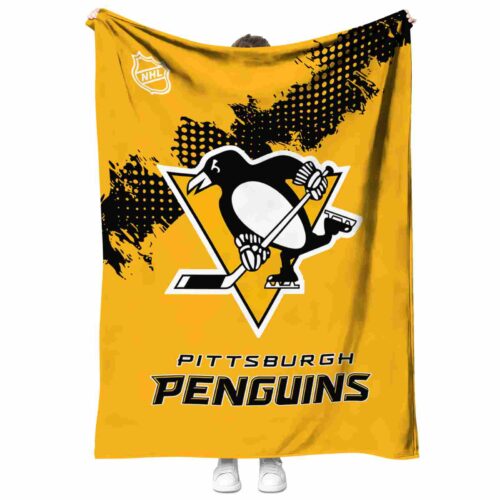 pittsburgh penguins grunge texture yellow blanket best selling