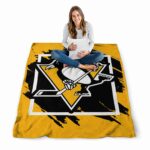 pittsburgh penguins splatter effect yellow blanket best selling
