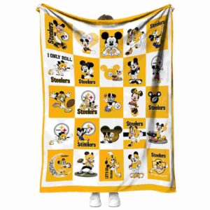 pittsburgh steelers mickey minnie gold white blanket best selling