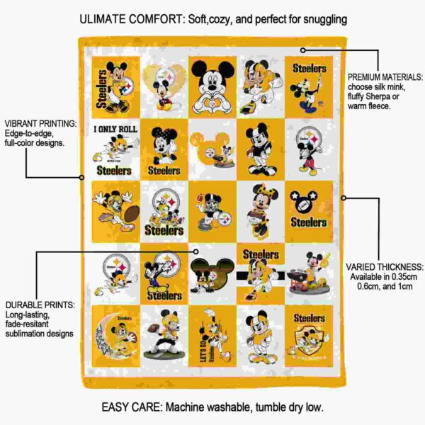 pittsburgh steelers mickey minnie gold white blanket new arrival