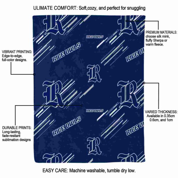 rice owls fan spirit navy blue blanket new arrival