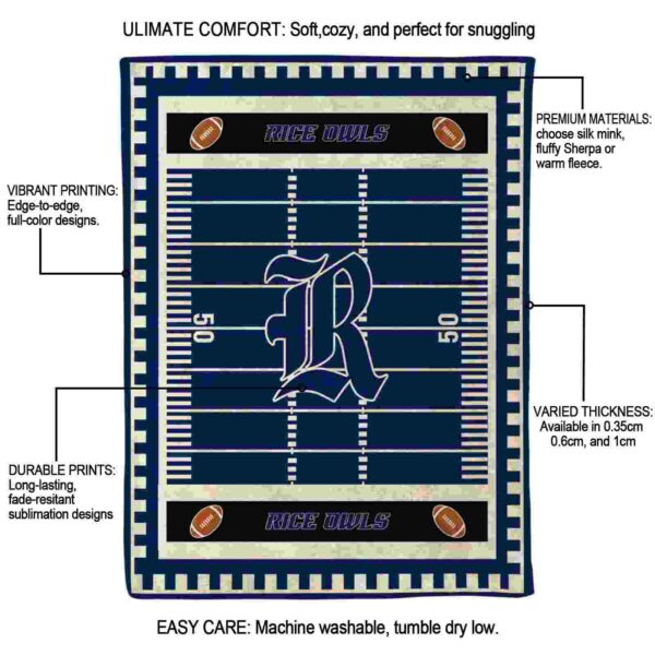 rice owls football field navy blue blanket new arrival