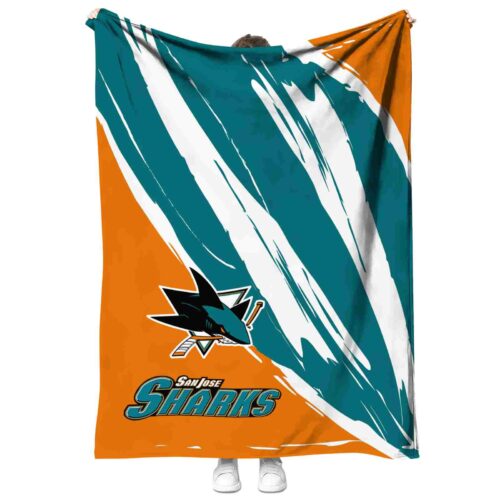 san jose sharks brushstrokes teal white blanket best selling