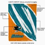 san jose sharks brushstrokes teal white blanket best selling