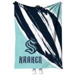 seattle kraken brushstrokes blue white blanket best selling