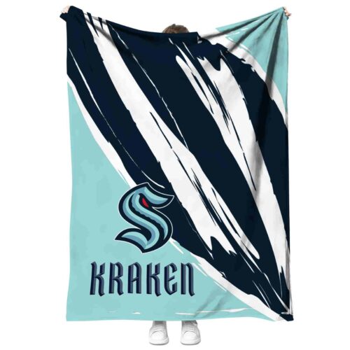 seattle kraken brushstrokes blue white blanket best selling