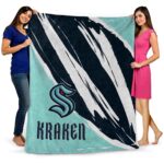 seattle kraken brushstrokes blue white blanket best selling