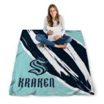seattle kraken brushstrokes blue white blanket best selling