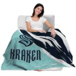 seattle kraken brushstrokes blue white blanket best selling