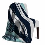 seattle kraken brushstrokes blue white blanket best selling