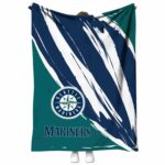 seattle mariners brushstrokes navy blue white blanket best selling