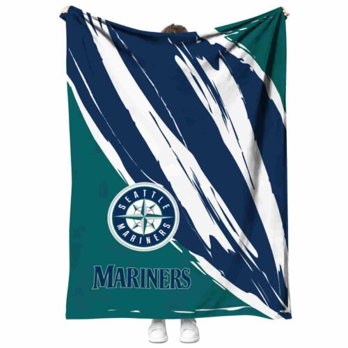 seattle mariners brushstrokes navy blue white blanket best selling