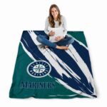 seattle mariners brushstrokes navy blue white blanket high quality