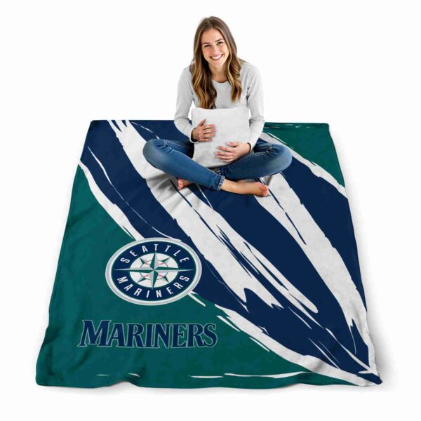 seattle mariners brushstrokes navy blue white blanket high quality