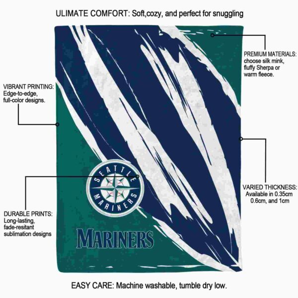 seattle mariners brushstrokes navy blue white blanket new arrival