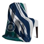 seattle mariners brushstrokes navy blue white blanket top rated