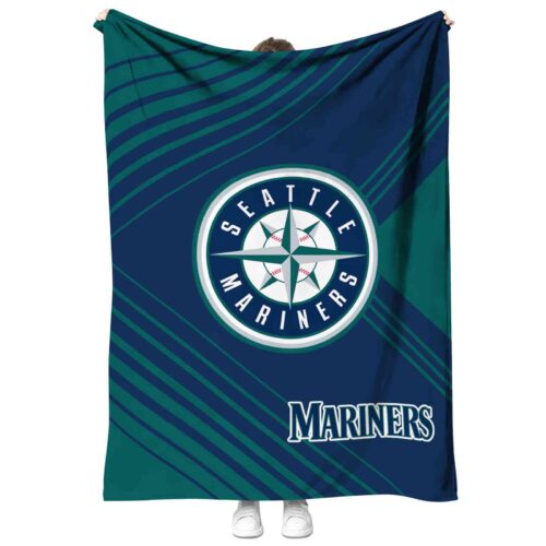 seattle mariners diagonal stripes navy blue blanket best selling