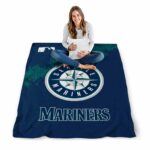 seattle mariners grunge texture navy blue blanket high quality