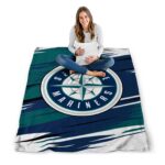 seattle mariners paint streaks navy blue white blanket best selling