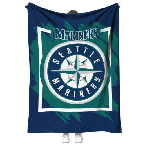 seattle mariners splatter effect navy blue blanket best selling