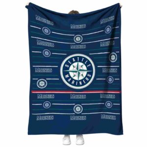 seattle mariners striped pattern navy blue blanket best selling