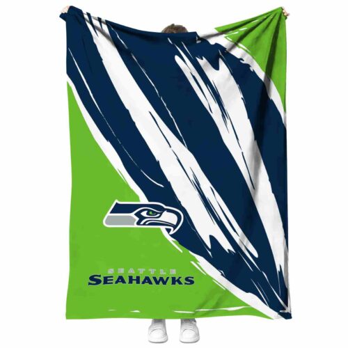 seattle seahawks brushstrokes blue white blanket best selling