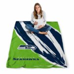 seattle seahawks brushstrokes blue white blanket best selling