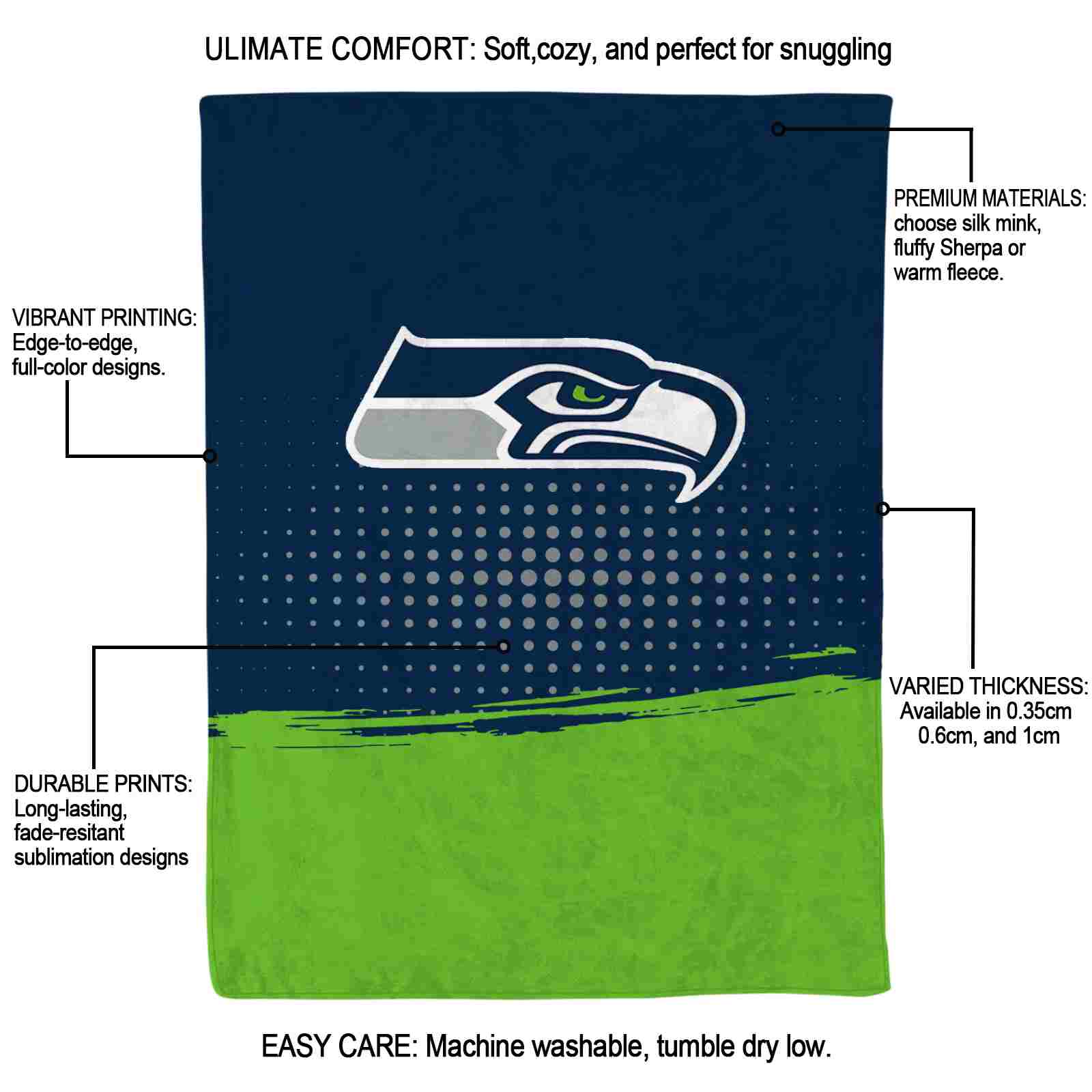 seattle seahawks gradient dots blue blanket new arrival seattle seahawks gradient dots blue blanket new arrival