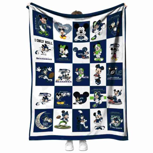 seattle seahawks mickey minnie blue white blanket best selling