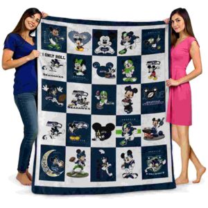 seattle seahawks mickey minnie blue white blanket fashion forward