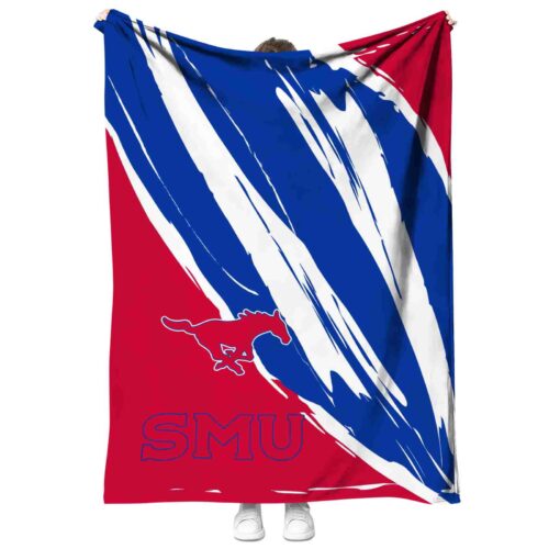 smu mustangs brushstrokes blue white blanket best selling