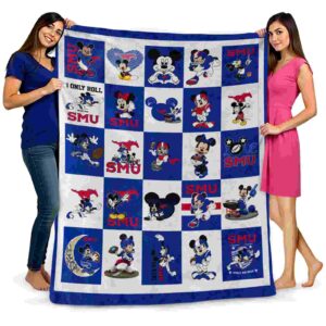 smu mustangs mickey minnie blue white blanket fashion forward