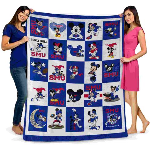 smu mustangs mickey minnie blue white blanket fashion forward