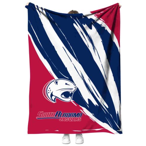 south alabama jaguars brushstrokes blue white blanket best selling