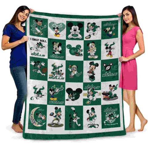 south florida bulls mickey minnie green white blanket fashion forward