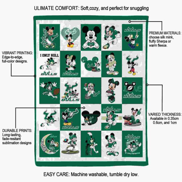 south florida bulls mickey minnie green white blanket new arrival
