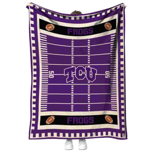 tcu horned frogs football field purple blanket best selling