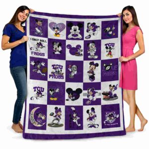 tcu horned frogs mickey minnie purple white blanket fashion forward