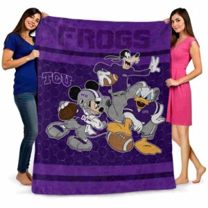 tcu horned frogs three musketeers purple blanket fashion forward
