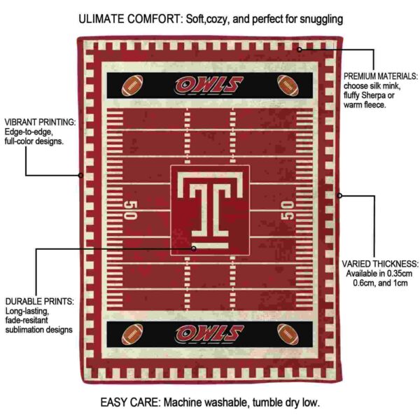 temple owls football field red blanket new arrival