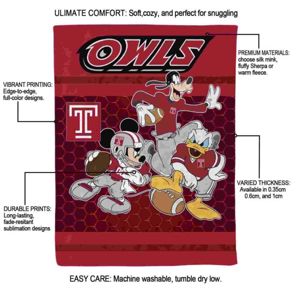 temple owls three musketeers red blanket new arrival