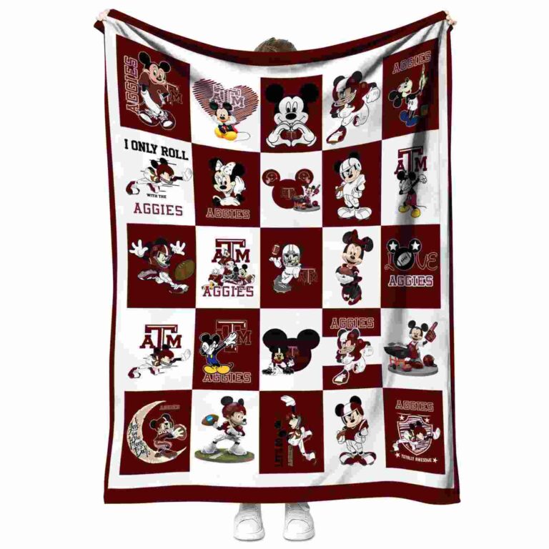 texas am aggies mickey minnie maroon white blanket best selling