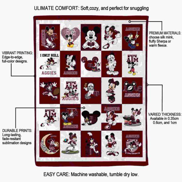 texas am aggies mickey minnie maroon white blanket new arrival