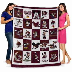 texas state bobcats mickey minnie maroon white blanket fashion forward