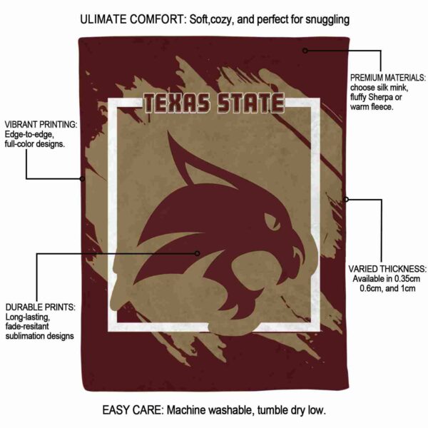 texas state bobcats splatter effect maroon blanket new arrival