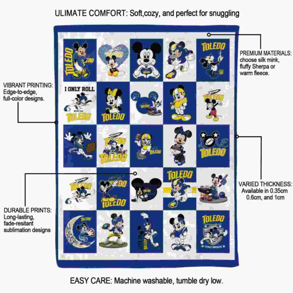 toledo rockets mickey minnie blue white blanket new arrival