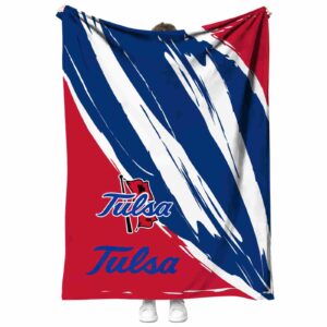 tulsa golden hurricane brushstrokes blue white blanket best selling